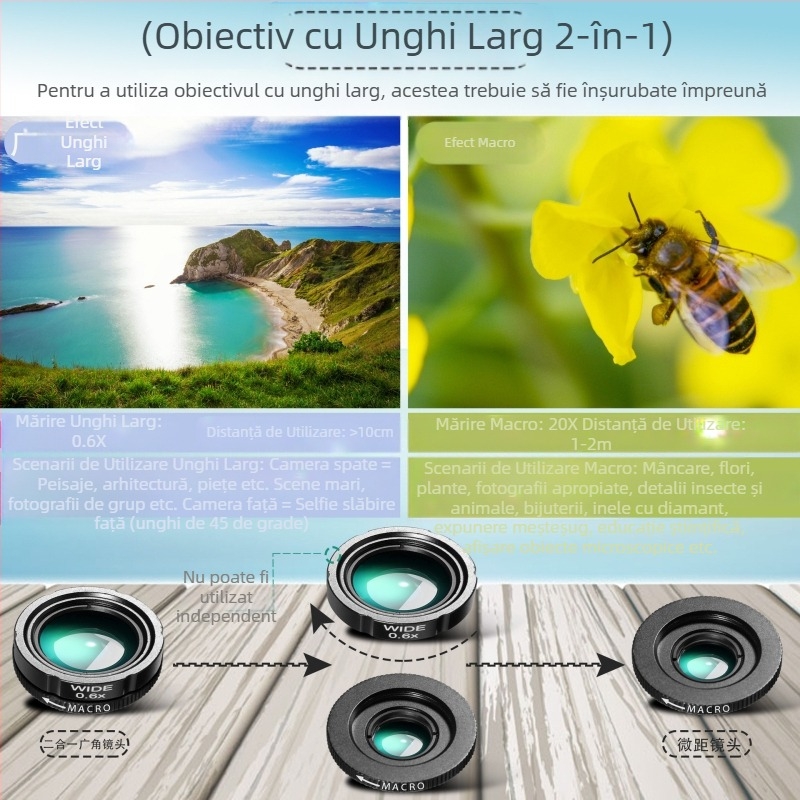 Telescop pentru telefon mobil, cap de telescop, teleobiectiv de înaltă definiție, video live, concert, pescuit, unghi larg, macro, obiectiv de mare putere