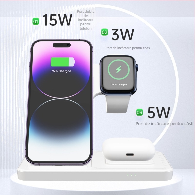 Model privat, încărcare wireless pliabilă trei-în-unu, potrivită pentru suportul de încărcare rapidă pentru ceasuri și căști Apple T288 transfrontalier
