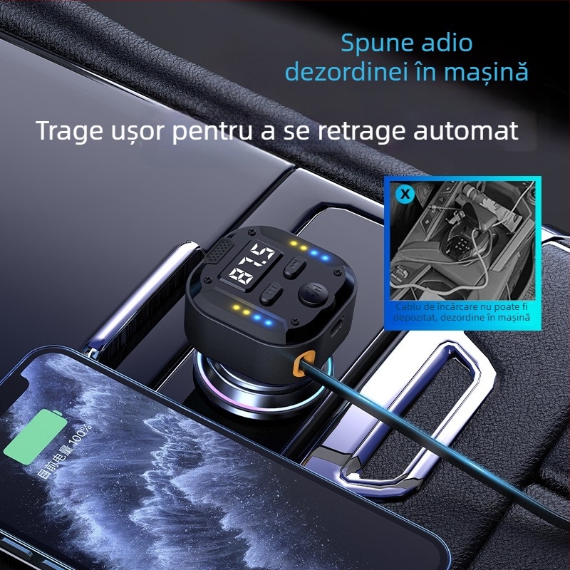 C69 Nou 30Wpd Încărcare rapidă Două-în-Unu Cablu retractabil Auto Player Bluetooth USB Brichetă Transmițător FM