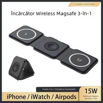 Încărcător wireless magnetic pliabil Magsafe nou, trei în unu, pentru ceasul cu cască Apple 12-14