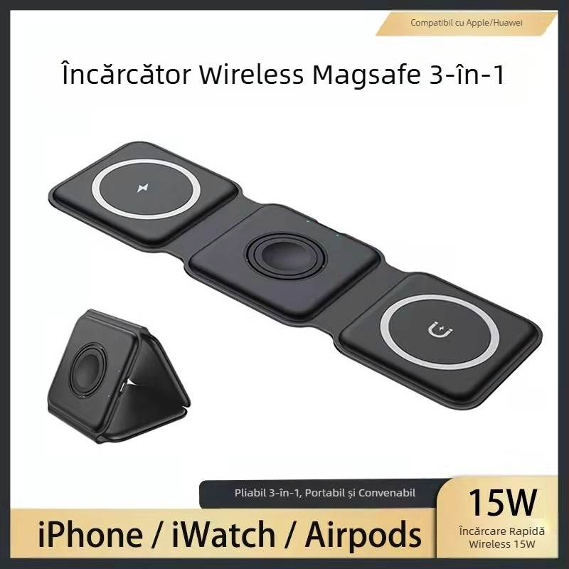 Încărcător wireless magnetic pliabil Magsafe nou, trei în unu, pentru ceasul cu cască Apple 12-14