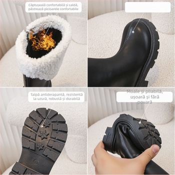 Pantofi pentru fete, cizme lungi pentru copii, 2025, stil nou de toamnă și iarnă, cizme lungi și înalte din piele, căptușite cu fleece, stil prințesă