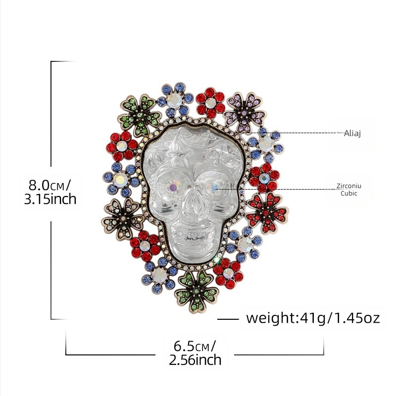 Broșă de craniu de Halloween cu design vintage medieval european și american pentru femei, pin de nișă de înaltă calitate, corsaj nou