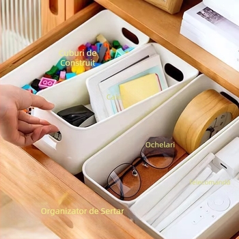 Cutie de depozitare simplă, albă, pentru birou, organizator de articole diverse, cutie de depozitare dreptunghiulară, cutie de depozitare multifuncțională pentru sertar