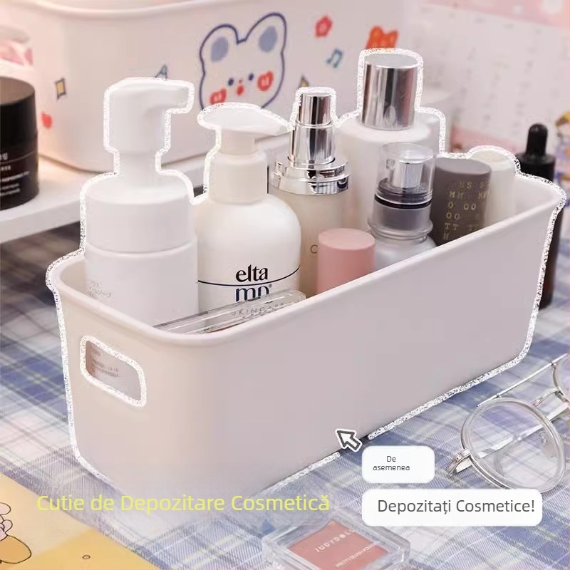 Cutie de depozitare simplă, albă, pentru birou, organizator de articole diverse, cutie de depozitare dreptunghiulară, cutie de depozitare multifuncțională pentru sertar