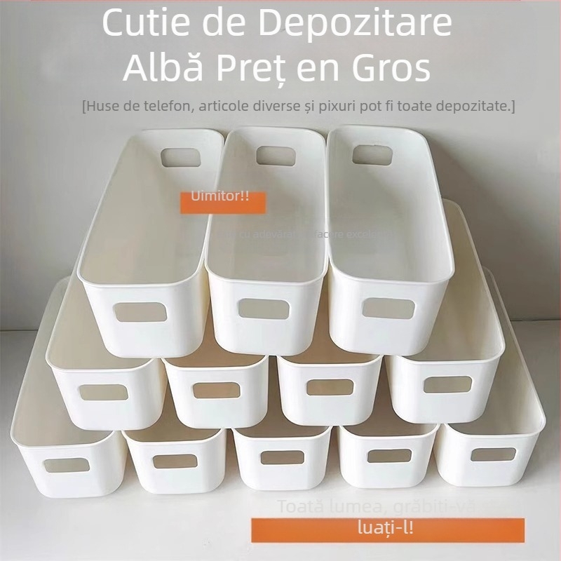 Cutie de depozitare simplă, albă, pentru birou, organizator de articole diverse, cutie de depozitare dreptunghiulară, cutie de depozitare multifuncțională pentru sertar