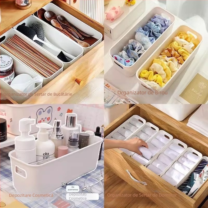 Cutie de depozitare simplă, albă, pentru birou, organizator de articole diverse, cutie de depozitare dreptunghiulară, cutie de depozitare multifuncțională pentru sertar