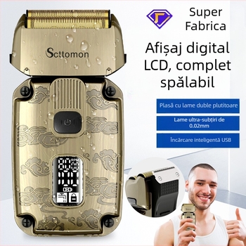 Scttomon Retro cu piston electric ras cuțit dublu plasă albire ras reîncărcabilă lavabilă purtător