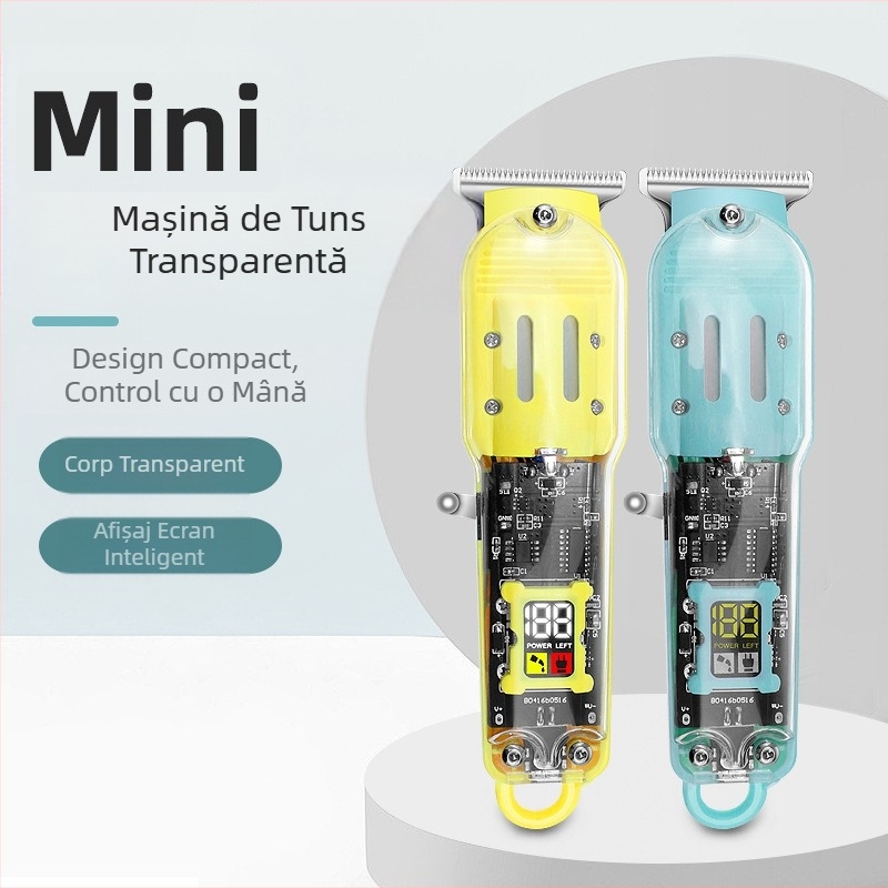 Mașină de tuns electrică cu lumină pentru bărbați, mini profesională, transparentă, cu cap de ulei sculptat, pentru bărbați, cu tuns ușor