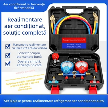 Fluorometru de agent frigorific pentru aer condiționat auto, contor dublu, deschizător de sticle pentru semințe de zăpadă, tub Freon, presiune înaltă și joasă, conector rapid din cupru, instrument
