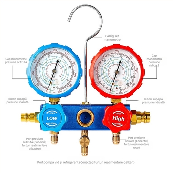 Fluorometru de agent frigorific pentru aer condiționat auto, contor dublu, deschizător de sticle pentru semințe de zăpadă, tub Freon, presiune înaltă și joasă, conector rapid din cupru, instrument