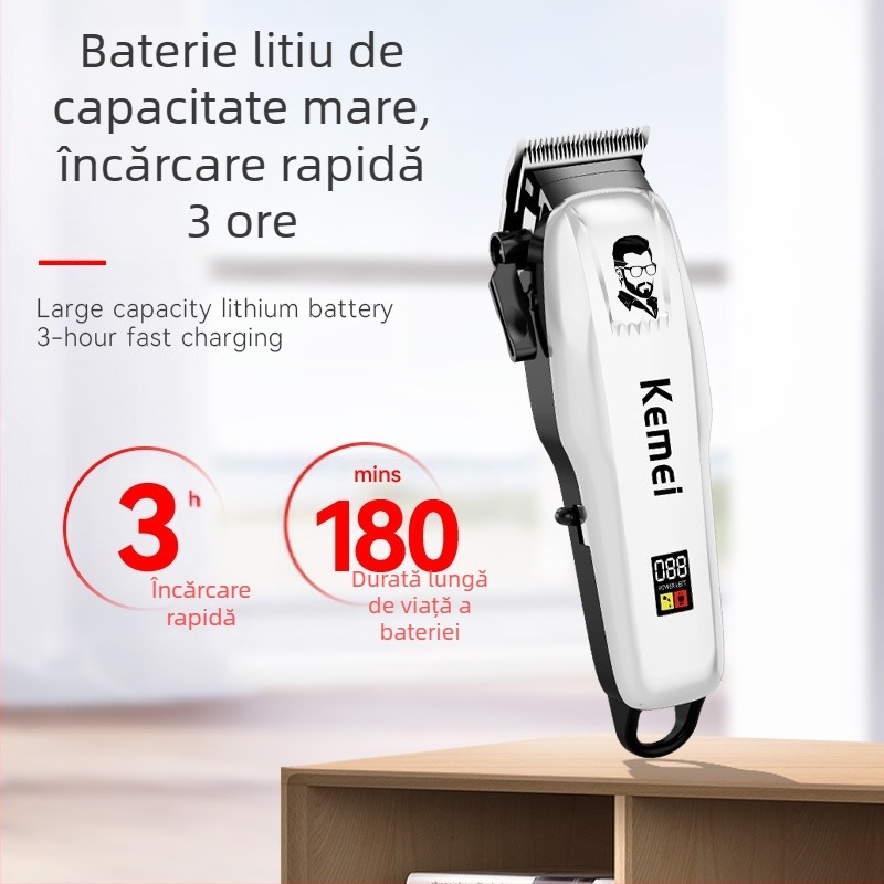 Mașină de tuns electrică Kemei KM-PG809AUSB, cap de tăiere cu încărcare rapidă, afișaj digital LCD reglabil, mașină de tuns profesională