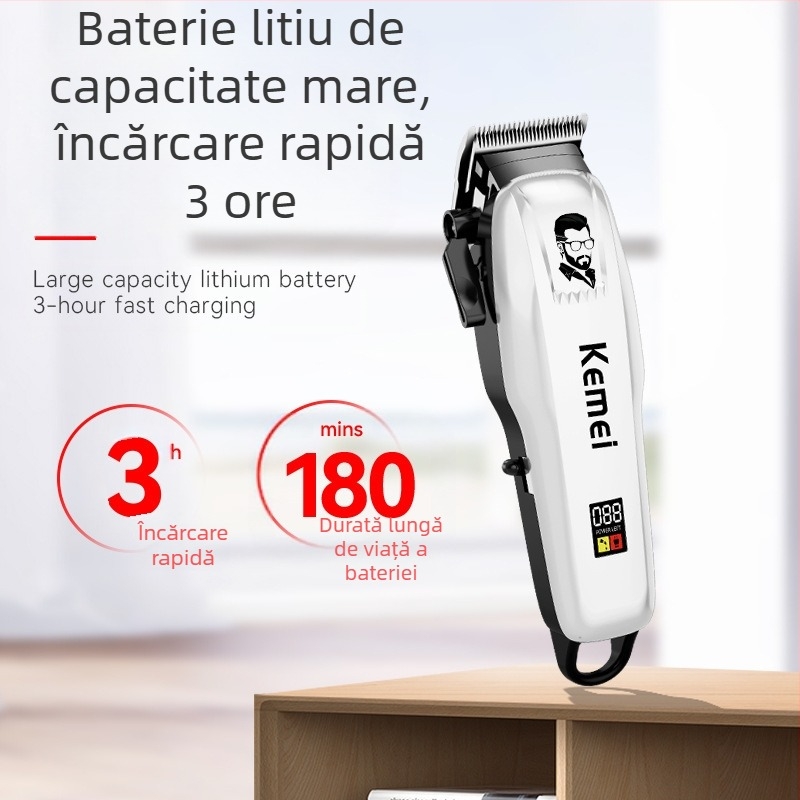 Mașină de tuns electrică Kemei KM-PG809AUSB, cap de tăiere cu încărcare rapidă, afișaj digital LCD reglabil, mașină de tuns profesională