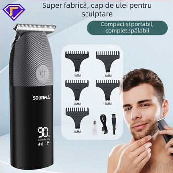 Mini mașină de tuns electrică portabilă cu ecran LCD digital, foarfece de sculptat cu cap de ulei, foarfece de ras umed și uscat, en-gros