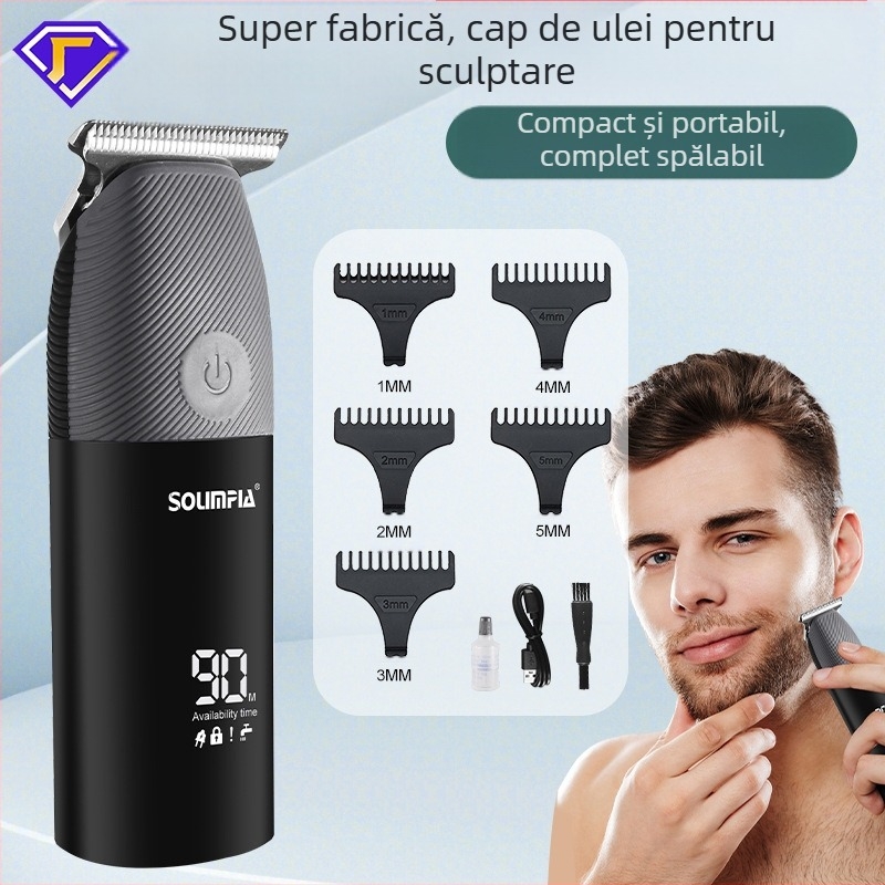 Mini mașină de tuns electrică portabilă cu ecran LCD digital, foarfece de sculptat cu cap de ulei, foarfece de ras umed și uscat, en-gros