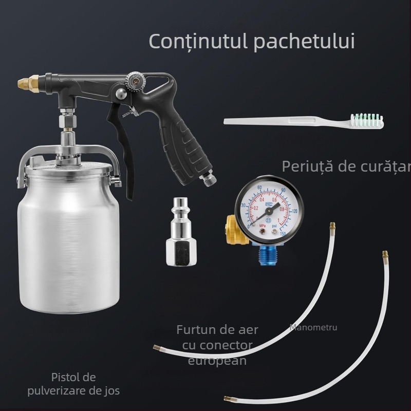 Pistol de pulverizare din aluminiu pentru mașini, rezervoare superioare și inferioare cu atomizare ridicată, pistol de pulverizare cu vopsea latex, pistol pneumatic de pulverizare pentru acoperirea vopselei