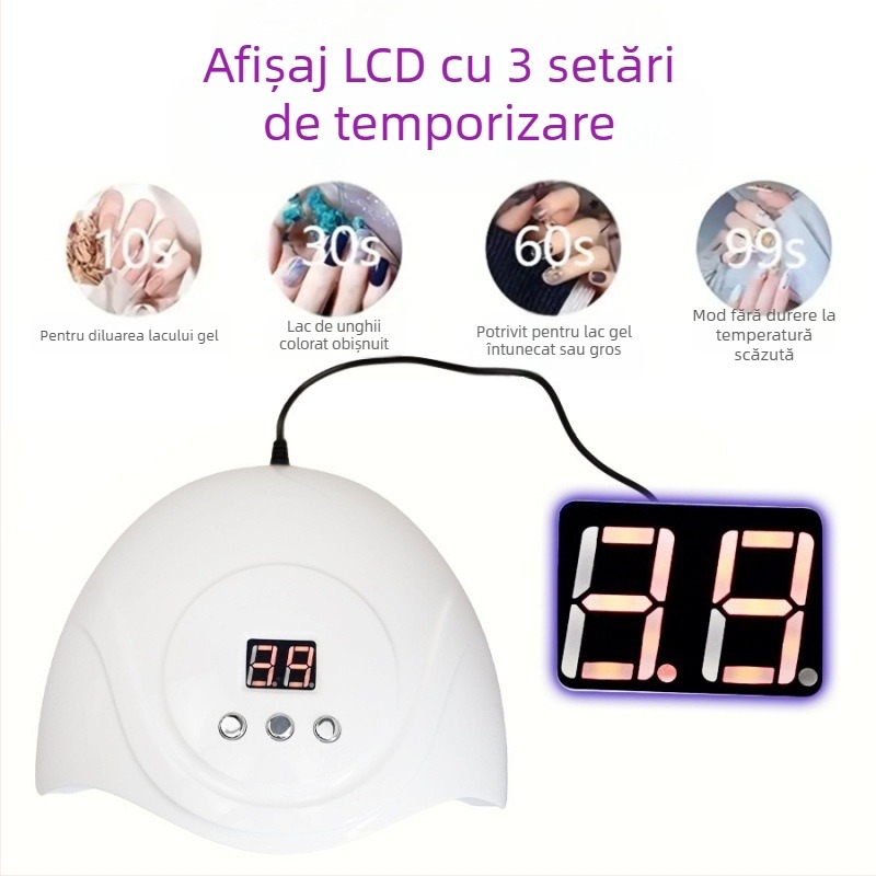 Lampă de unghii S3 cu alimentare prin cablu USB, 72W, aparat de fototerapie cu inducție inteligentă, lipici de ojă cu uscare rapidă, lampă de copt cu 24 de lămpi