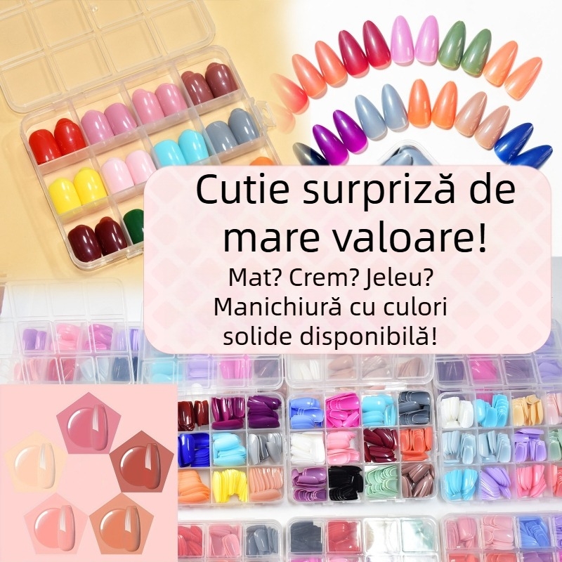 Cutie orb pătrată, culoare solidă, purtabilă, culoare aleatorie, despachetare surpriză, unghii false simple și versatile, în stoc, en-gros