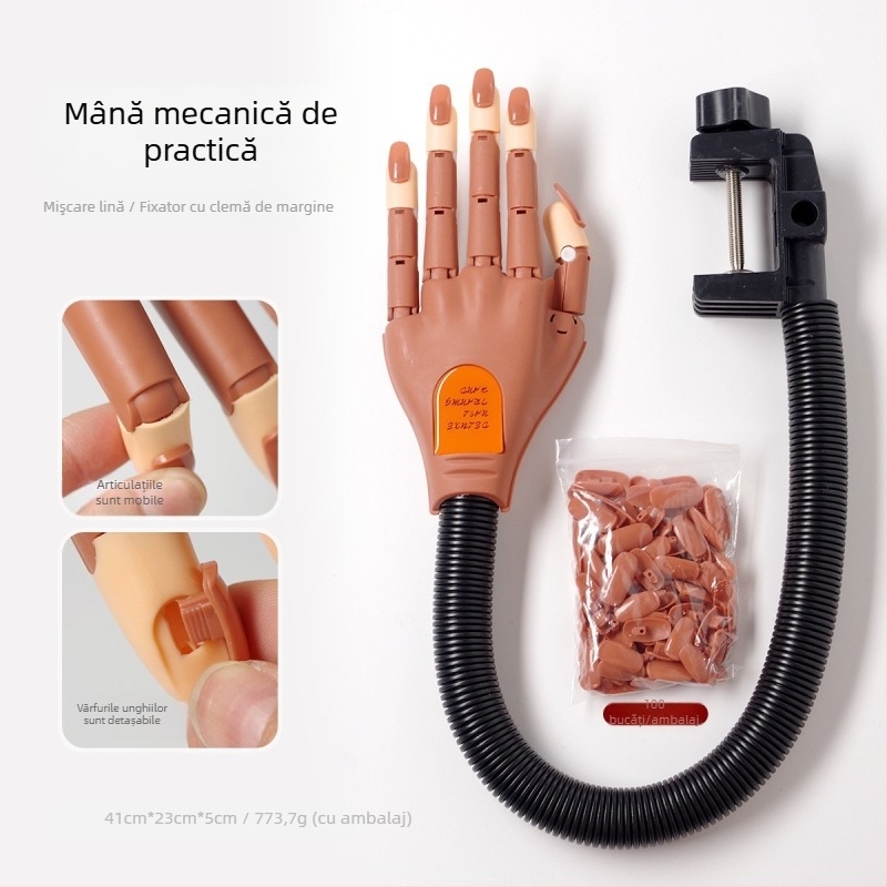 Mână protetică pentru practicarea articulațiilor Nail Art la nivel transfrontalier, vânzare fierbinte, mână protetică mecanică flexibilă și mobilă cu articulație, vine cu set de vârfuri pentru unghii