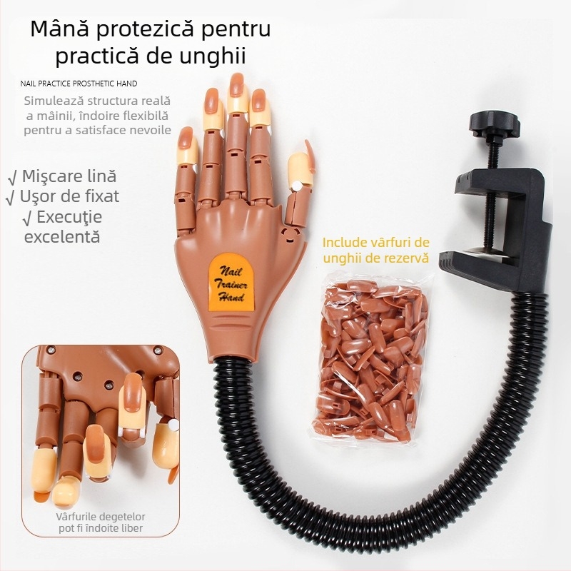 Mână protetică pentru practicarea articulațiilor Nail Art la nivel transfrontalier, vânzare fierbinte, mână protetică mecanică flexibilă și mobilă cu articulație, vine cu set de vârfuri pentru unghii