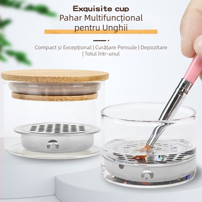 Stilou de spălare a unghiilor îngroșat, ceașcă de cristal, filtru din oțel inoxidabil, cupă de fototerapie, perie de curățare, instrument de curățare en-gros