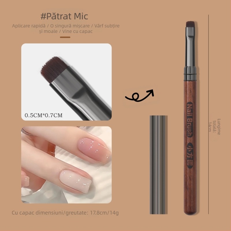 Stilou de unghii cu tijă de lemn de santal cu capac, stilou pătrat mic, bază de stilou lipici, stilou japonez cu perie scurtă, stilou de fototerapie, instrumente de unghii