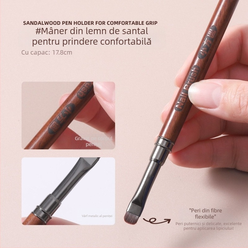 Stilou de unghii cu tijă de lemn de santal cu capac, stilou pătrat mic, bază de stilou lipici, stilou japonez cu perie scurtă, stilou de fototerapie, instrumente de unghii