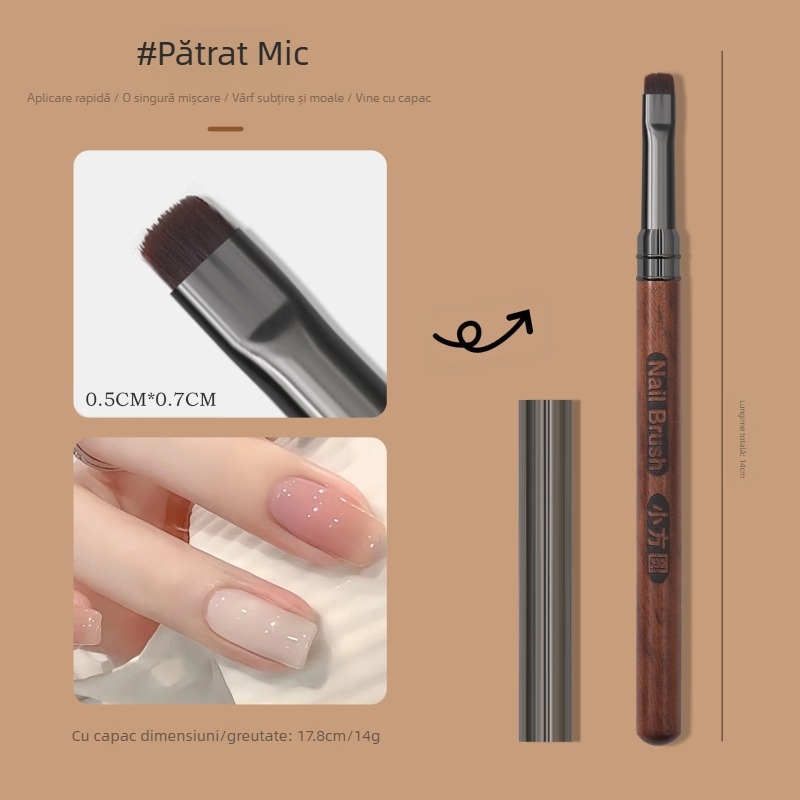 Stilou de unghii cu tijă de lemn de santal cu capac, stilou pătrat mic, bază de stilou lipici, stilou japonez cu perie scurtă, stilou de fototerapie, instrumente de unghii