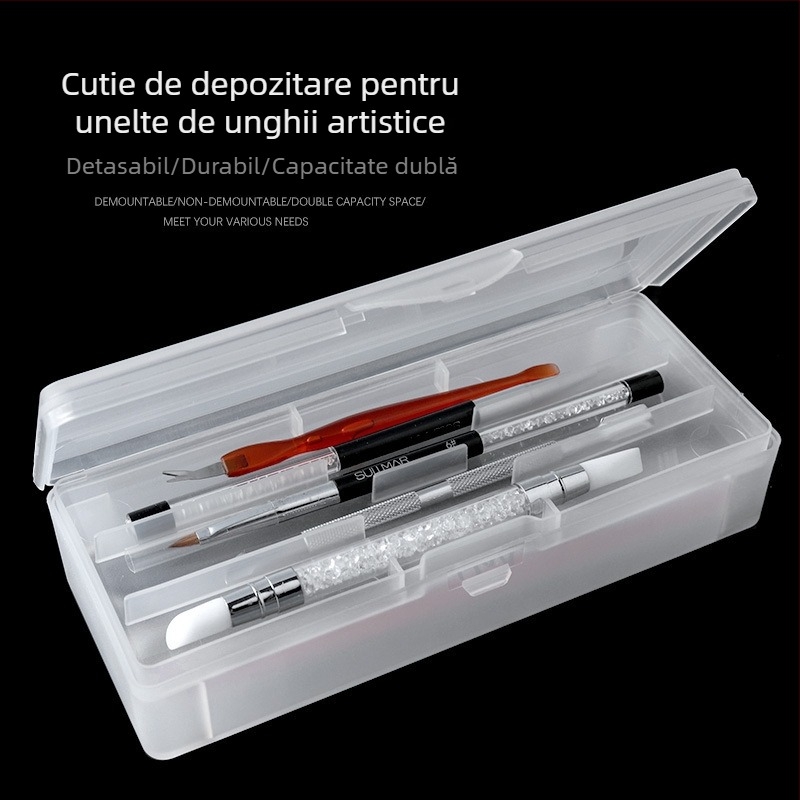 Cutie de scule dublu strat pentru unghii, cutie de depozitare pentru stilouri de unghii, cutie de scule pentru stilouri de tatuaje, cutie detașabilă mată, două straturi