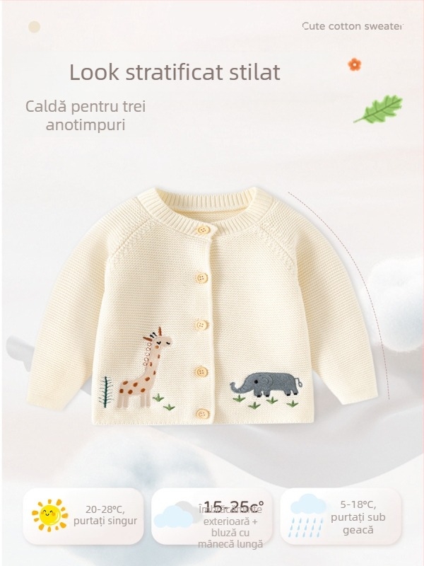 Happy Animal Class a bumbac pulover pentru bebeluși toamna și iarna tricotate pentru bebeluși cardigan pulover culoare solidă drăguț pentru bebeluși haină