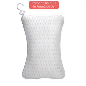 Pernă transversală în formă de os, plasă 3D cu 2 ventuze, pernă pentru baie, tetieră pentru cadă, pernă pentru cadă SPA, suport pentru cap și gât