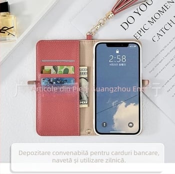 Carcasă din piele pentru iPhone 12, cu cusături, populară japoneză Letian, cataramă laterală, lucrată manual, cu ciucure