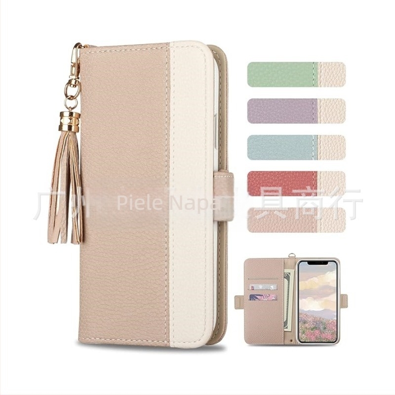 Carcasă din piele pentru iPhone 12, cu cusături, populară japoneză Letian, cataramă laterală, lucrată manual, cu ciucure