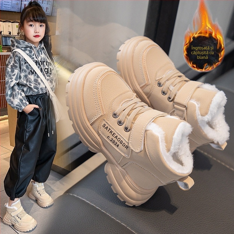 Cizme de zăpadă din bumbac îngroșat cu căptușeală din fleece pentru copii 2024 iarna nouă băieți și fete calde cizme Martin exterioare purtând pantofi din bumbac