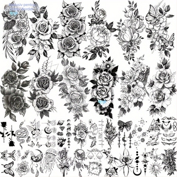 36 de autocolante temporare pentru tatuaje, modele realiste negre, transfrontaliere