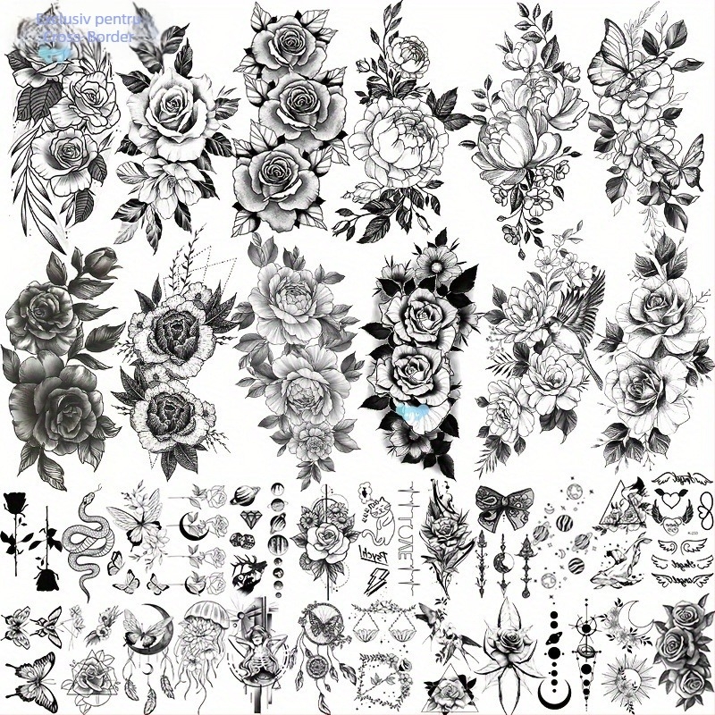 36 de autocolante temporare pentru tatuaje, modele realiste negre, transfrontaliere