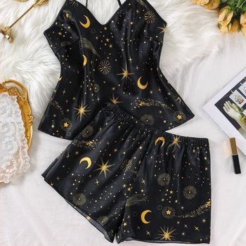 Pijamale pentru femei, adolescente, europene și americane, Amazon, din mătase artificială, de vară, sexy, Sling, la modă, imprimate, haine de casă