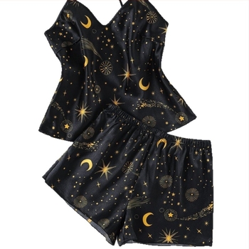 Pijamale pentru femei, adolescente, europene și americane, Amazon, din mătase artificială, de vară, sexy, Sling, la modă, imprimate, haine de casă