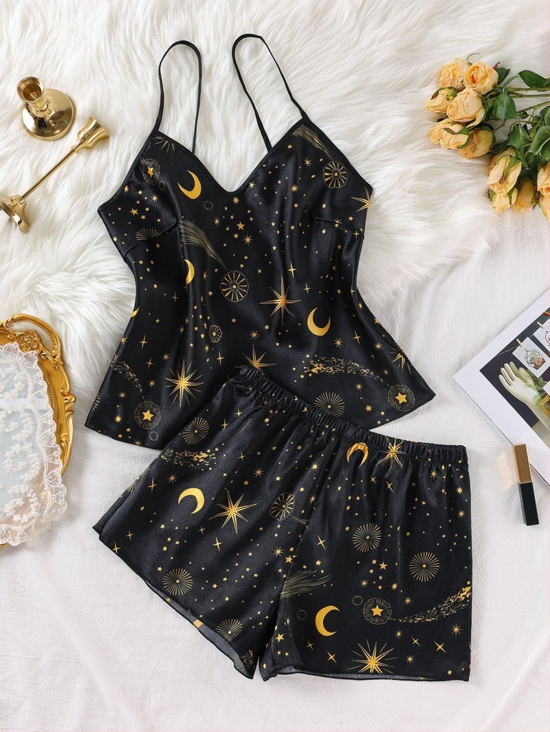 Pijamale pentru femei, adolescente, europene și americane, Amazon, din mătase artificială, de vară, sexy, Sling, la modă, imprimate, haine de casă