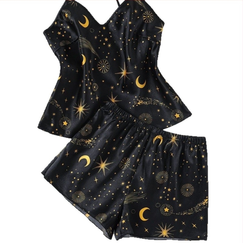 Pijamale pentru femei, adolescente, europene și americane, Amazon, din mătase artificială, de vară, sexy, Sling, la modă, imprimate, haine de casă