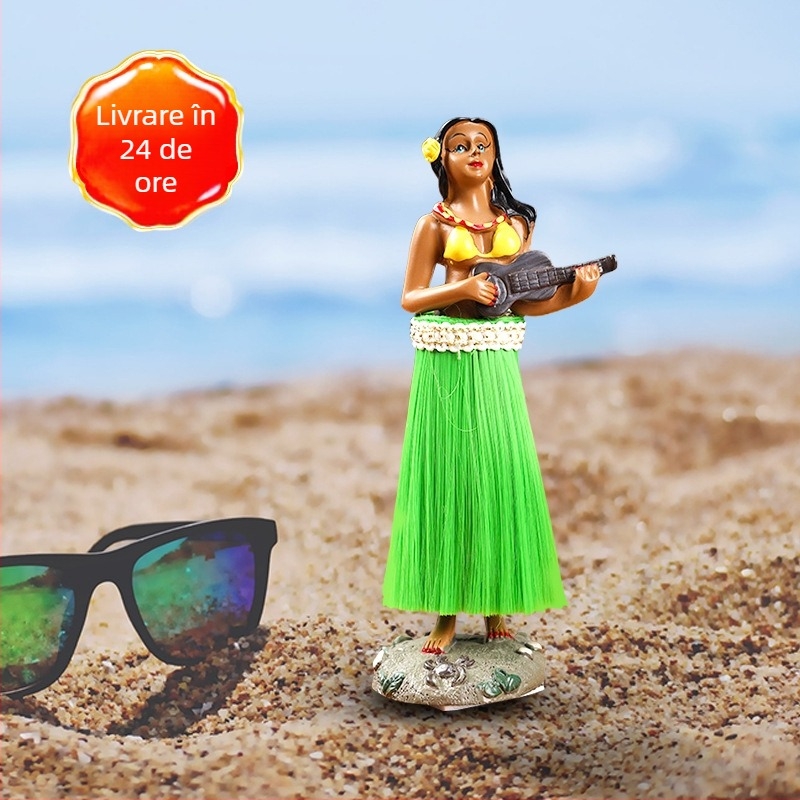 Păpușă hula transfrontalieră, talie răsucită hawaiană, rășină, cap mișcător, ornamente auto personalizate