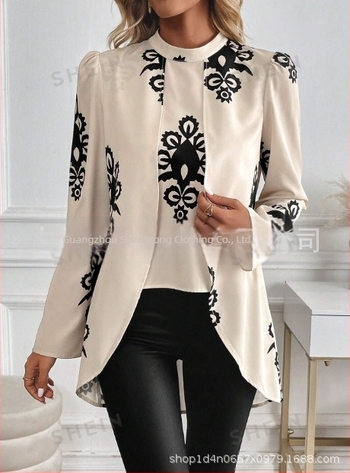 2025 Nouă îmbrăcăminte europeană și americană pentru export transfrontalier, primăvară și toamnă, cel mai bine vândut tricou cu guler înalt, mânecă lungă, imprimat, topuri casual