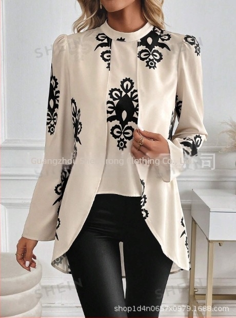 2025 Nouă îmbrăcăminte europeană și americană pentru export transfrontalier, primăvară și toamnă, cel mai bine vândut tricou cu guler înalt, mânecă lungă, imprimat, topuri casual