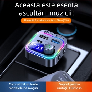 Player FM Bluetooth pentru mașină nou cu lumină atmosferică colorată Player Mp3 Bluetooth pentru mașină PD30W+QC18W