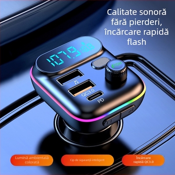 Player MP3 Bluetooth auto, transmițător FM, încărcător rapid PD 18W QC3.0, lumini colorate