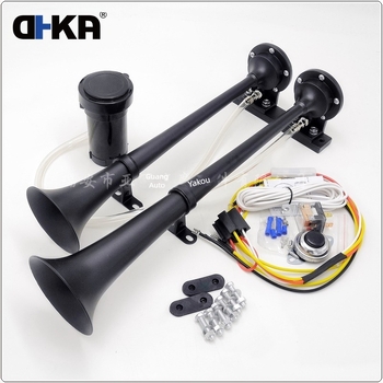 Claxon cu aer DHKA Aaguan-as048bu spot 12V cu pompă electrică cu două tuburi, claxon pentru camion, cromat negru