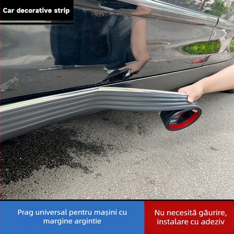 Bandă anti-coliziune pentru prag lateral auto, bandă anti-zgârieturi, universală cu margine argintie, bandă de protecție mică din cauciuc, pentru blocarea zgârieturilor