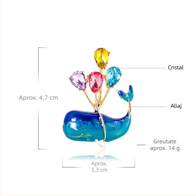 Desene animate, balon de confesiune cu desene animate, balenă albastră, broșă, Coreea de Sud, fată drăguță, temperament, pin, cheongsam, accesorii pentru haine