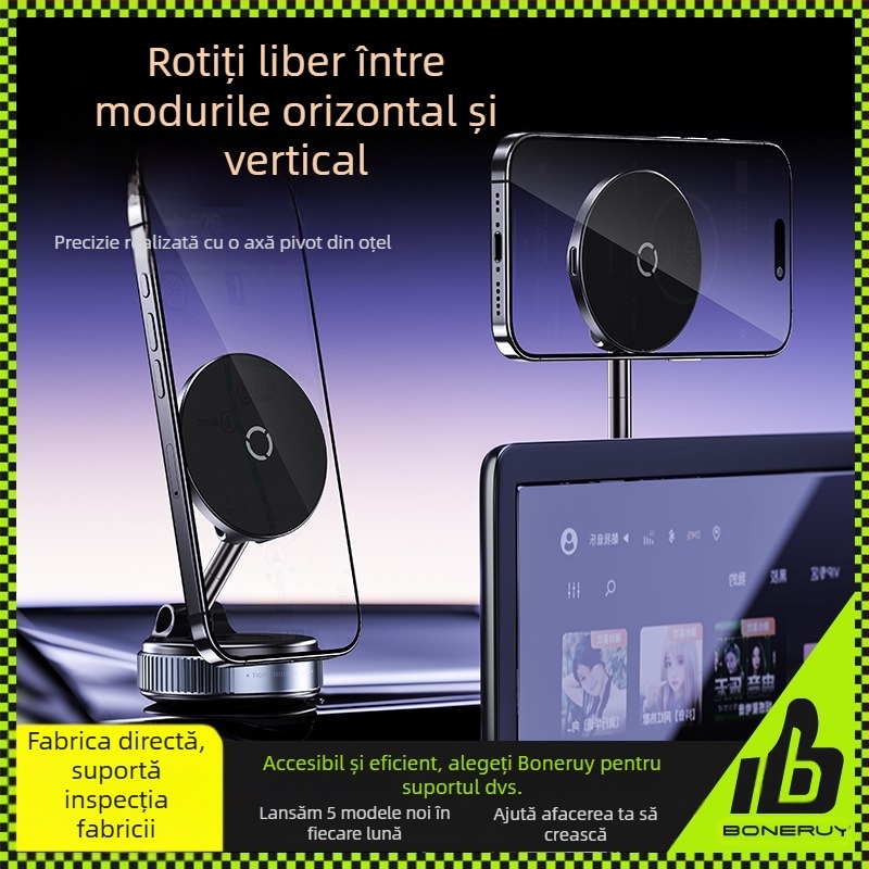 Încărcător auto Boneruy, suport de încărcare wireless, suport de adsorbție prin vid pentru desktop, suport de navigație pentru birou