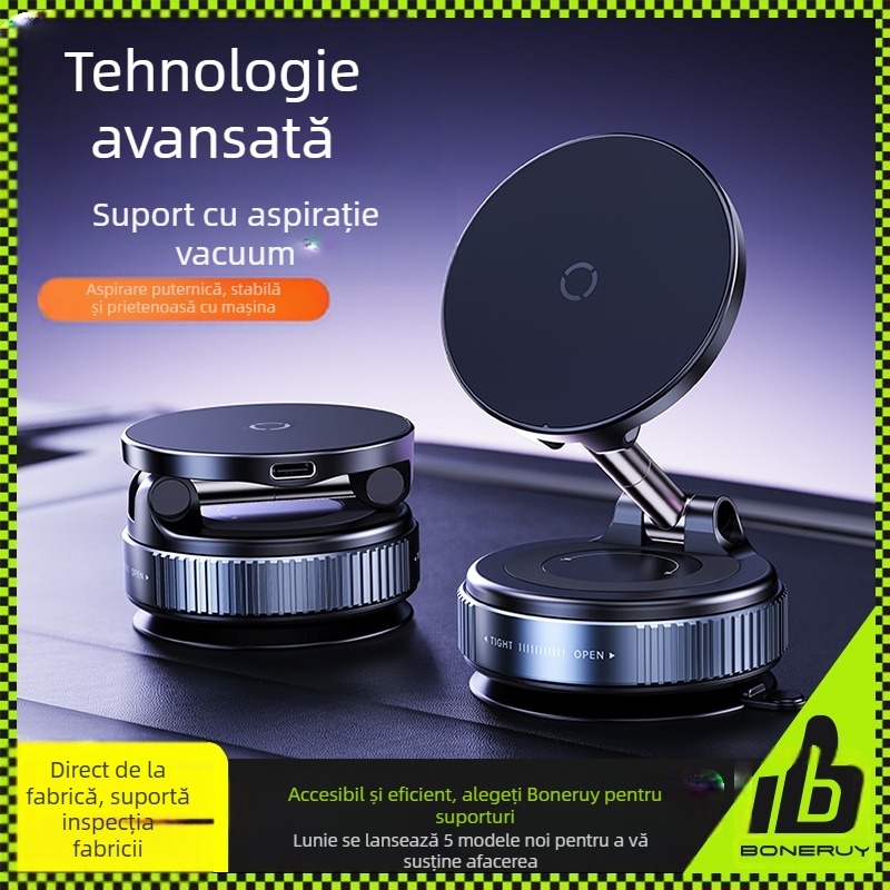 Încărcător auto Boneruy, suport de încărcare wireless, suport de adsorbție prin vid pentru desktop, suport de navigație pentru birou